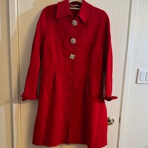 Ellen Tracy Red Coat with Decorative Buttons